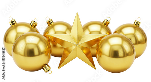 Golden Star and Balls Ornaments Shiny Festive Christmas Decoration 3D