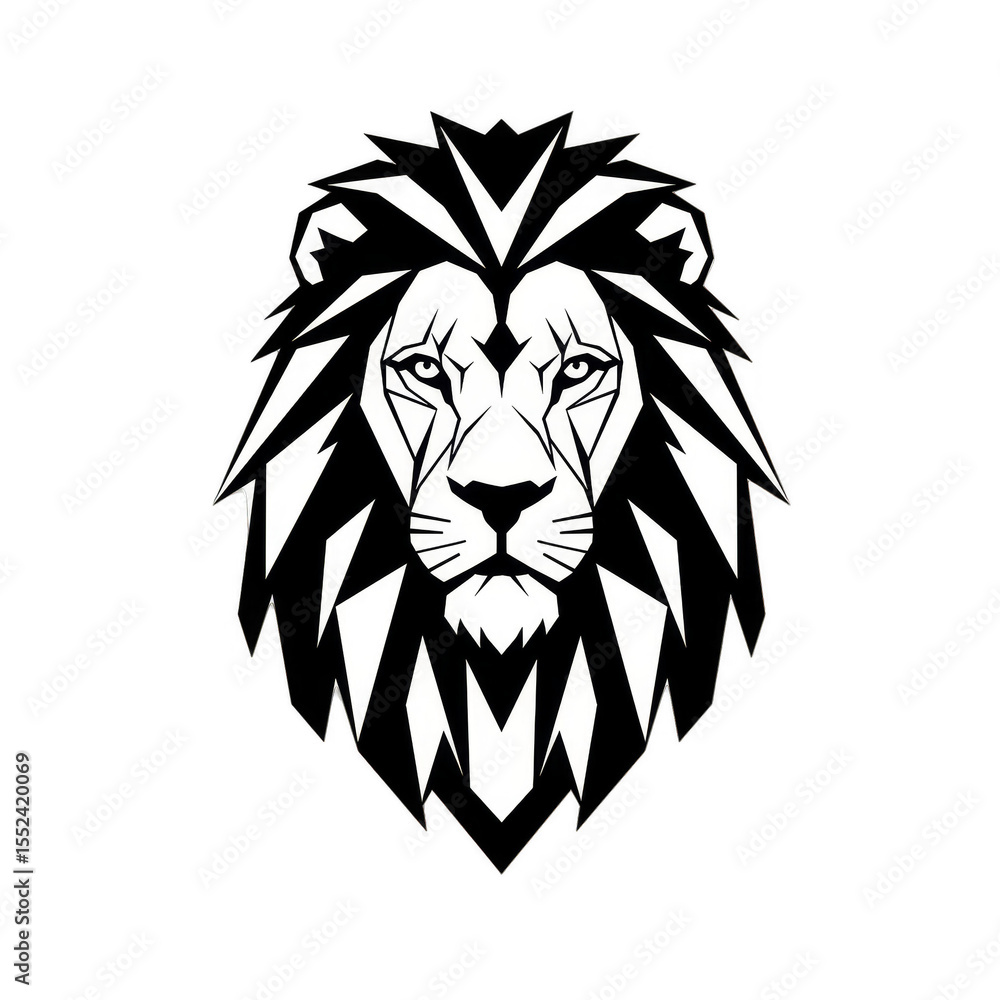 Obraz premium Illustration Geometric Lion Head Logo in Black and White Isolated