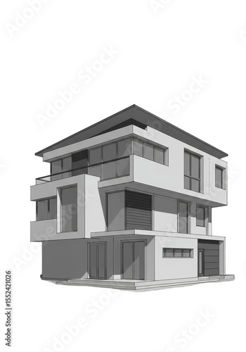 Wallpaper Mural Illustration Of A Modern House With White Facade And Glass Windows Torontodigital.ca