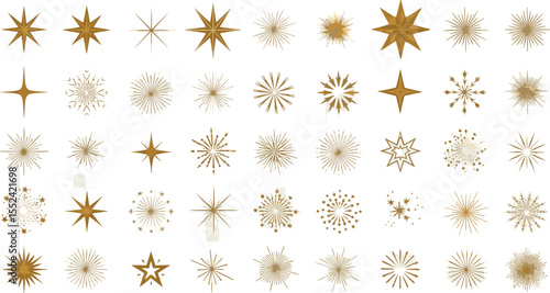 Star icons set, gold star collection, sparkle vector symbols