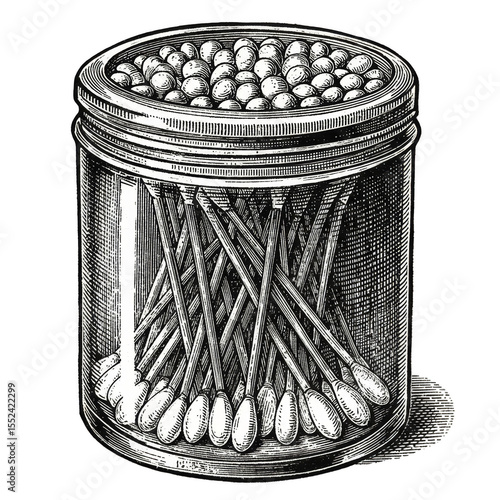 jar of cotton swabs, black and white clip art preview