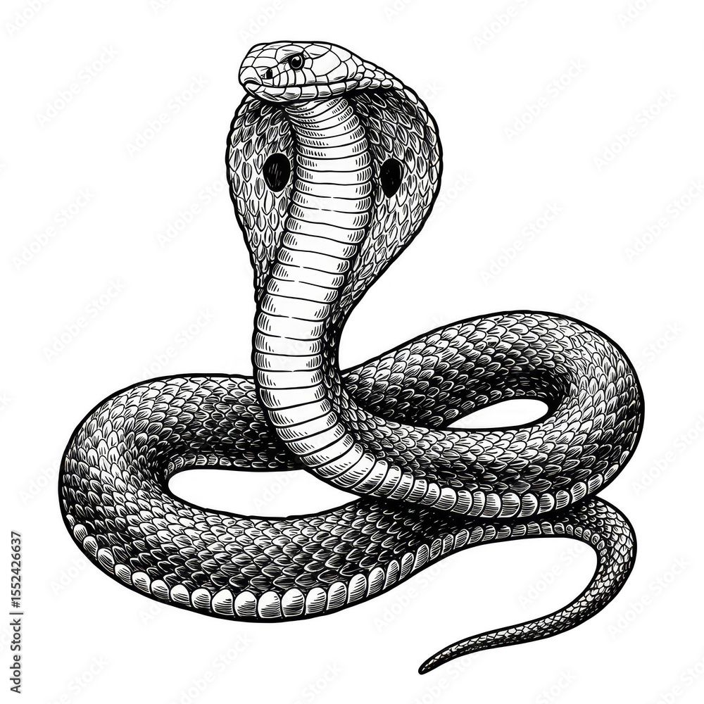 Obraz premium Illustration of a Wild Venomous Cobra Snake with Transparent Background