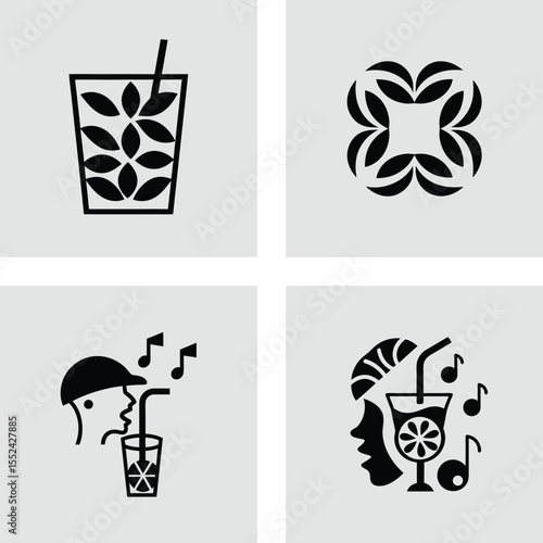 Refreshing Drink Icons Summer Cocktails, Music, and Floral Designs