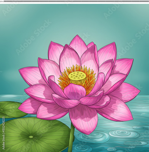 Pink Lotus Flower Illustration Aquatic Bloom Art