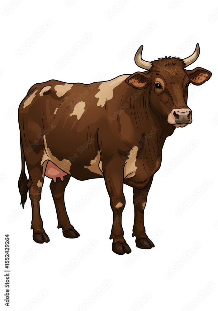 Illustration of Brown and White Spotted Cow With Udder on Transparent Illustration of Brown and White Spotted Cow With Udder on Transparent