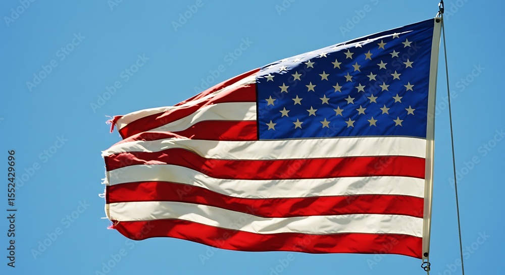 Obraz premium Waving flag against blue sky symbolizing freedom and patriotism