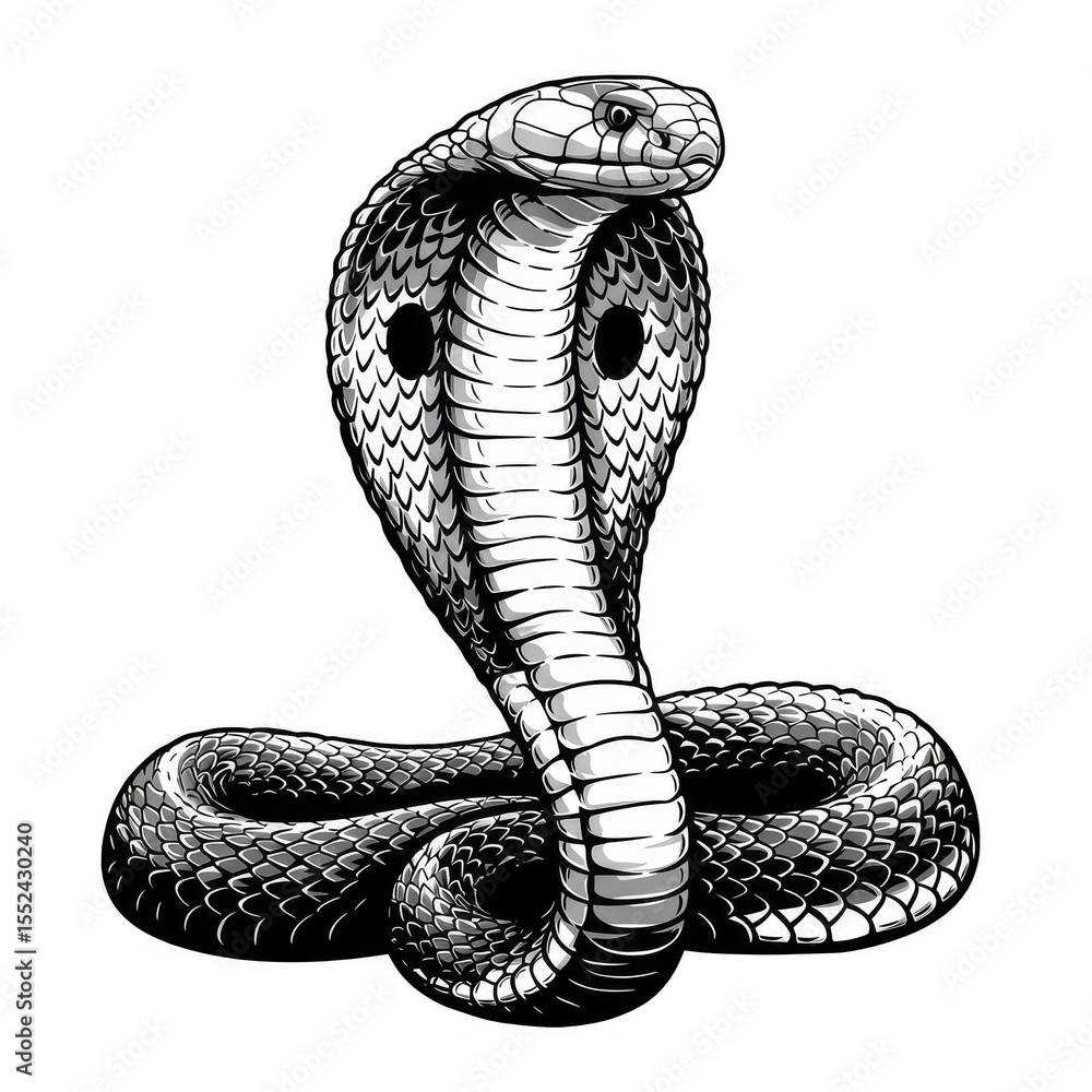 Fototapeta premium Illustration of Cobra Snake Reptile Venomous Dangerous Wildlife on Transparent