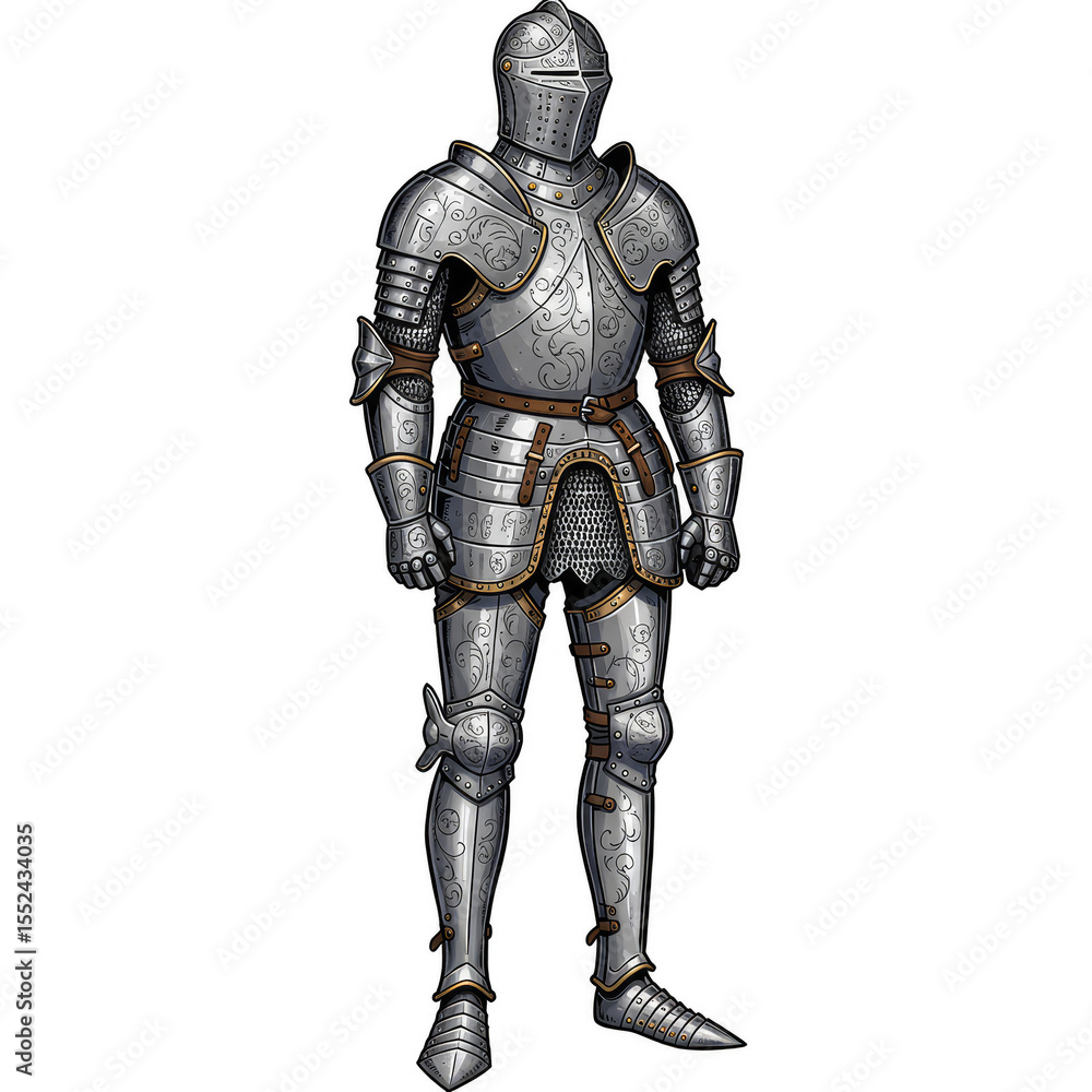 Illustration of Medieval Knight in Full Armor With Helmet in Steel Illustration of Medieval Knight in Full Armor With Helmet in Steel
