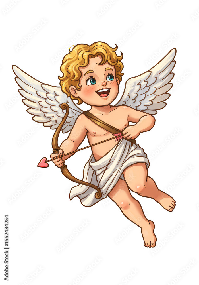 Fototapeta premium Illustration Of Cute Blond Cupid With Bow And Arrow For Valentine