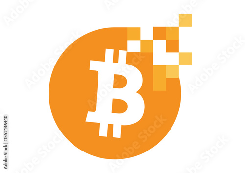 Innovative Bitcoin logo design featuring a pixelated element for modern digital currency representation