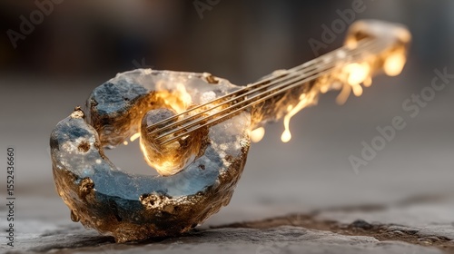 Wallpaper Mural Frozen Melody: A Crystalline Guitar in Amber Light Torontodigital.ca