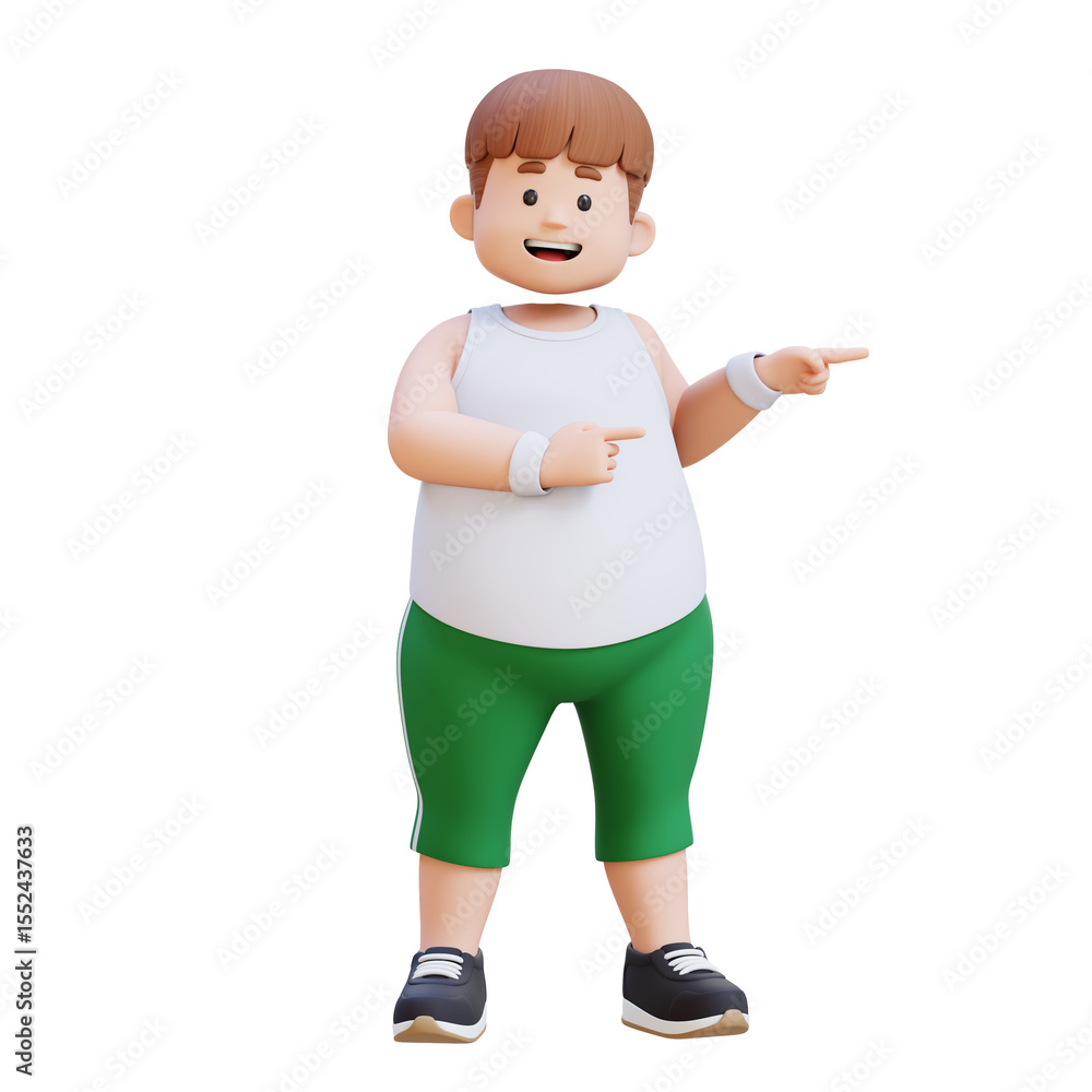 Obraz premium 3D plus size overweight man pointing to side