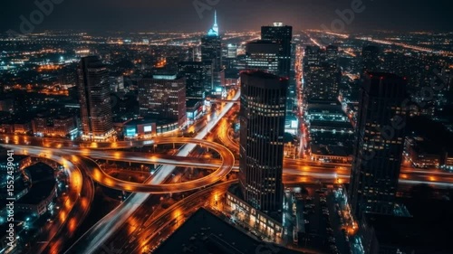Wallpaper Mural Aerial view of a brightly illuminated cityscape at night with complex highway system Torontodigital.ca