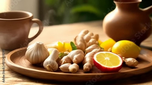 Rustic Still Life: Ginger, Garlic, Lemon & Herbal Tea