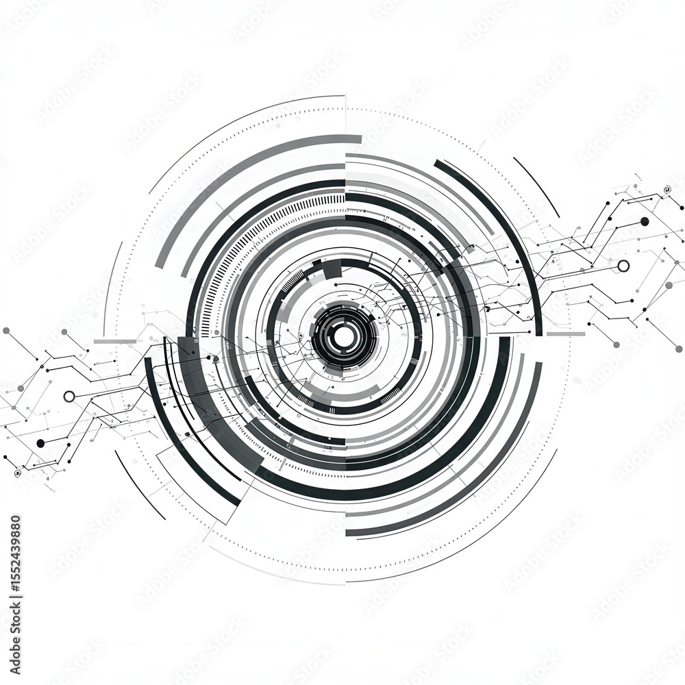 Fototapeta premium Abstract circular tech design isolated on white background for presentations.