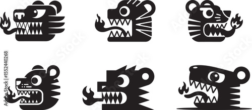 Sinister Black & White Monster Icon Vector Illustration