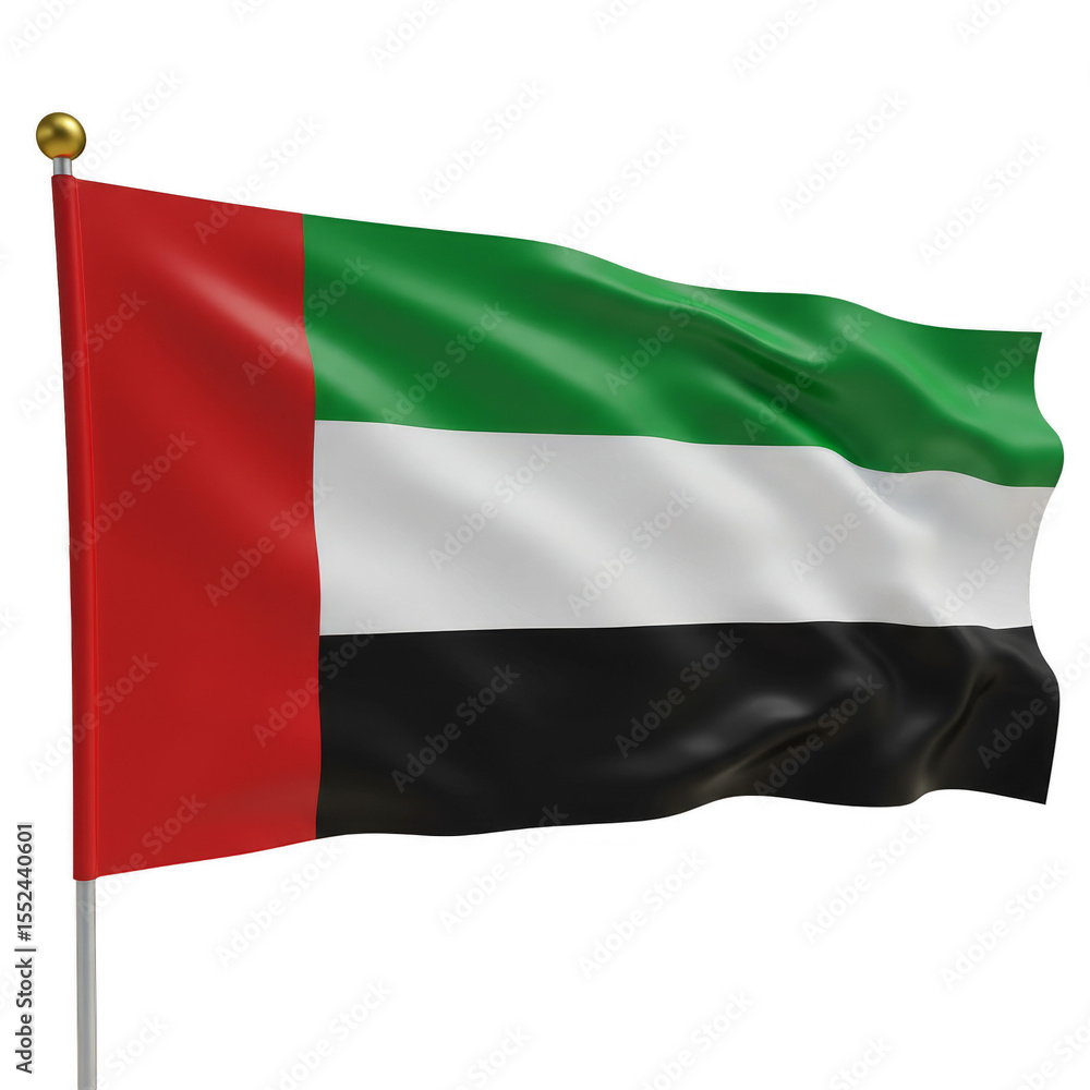 Illustration Uae Flag Waving With Pole in Transparent Background 3d Rendering Illustration Uae Flag Waving With Pole in Transparent Background 3d Rendering