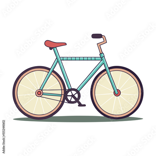 Stylized teal bicycle with red seat and cream wheels
