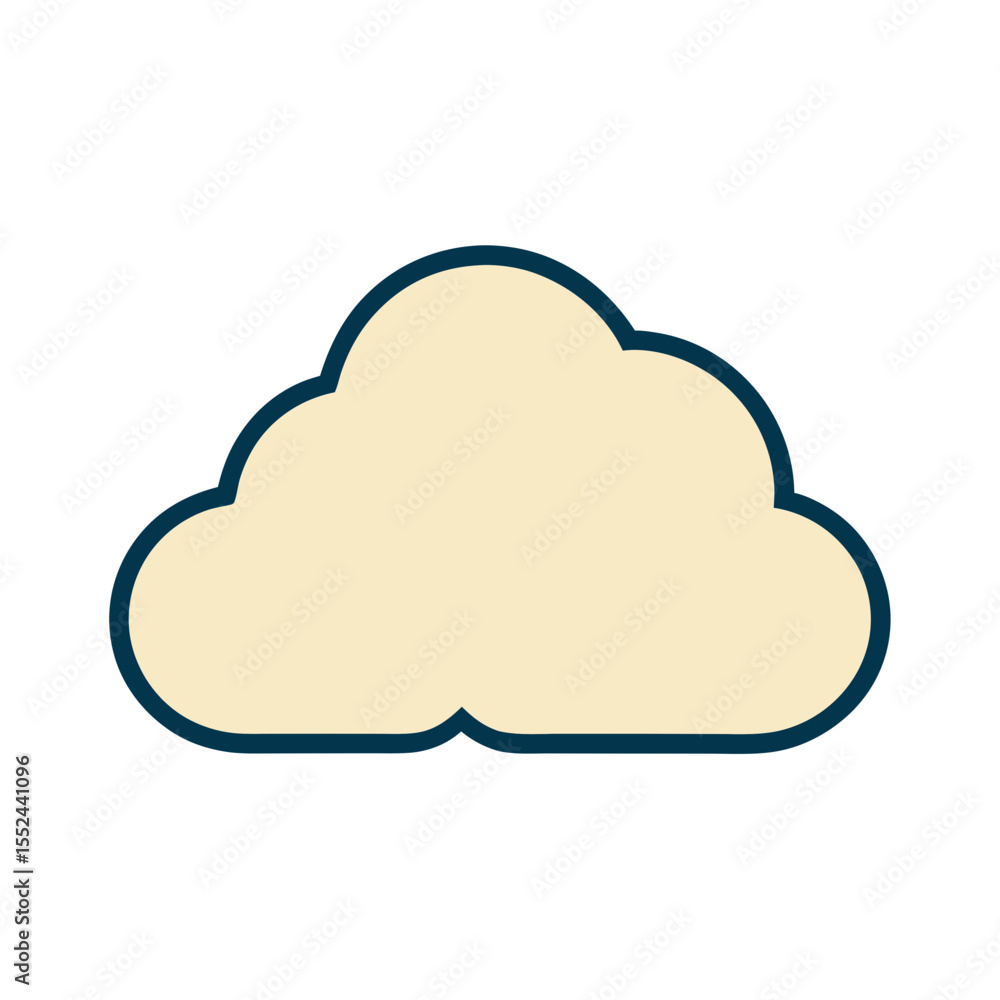 Simple beige cloud shape with dark blue outline on white background Simple beige cloud shape with dark blue outline on white background