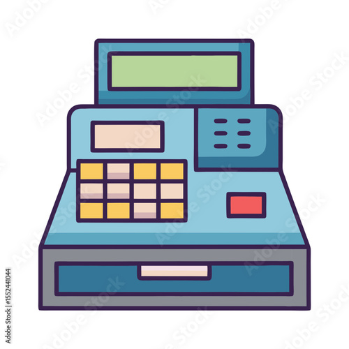Retro style cash register with numeric keypad and display screen