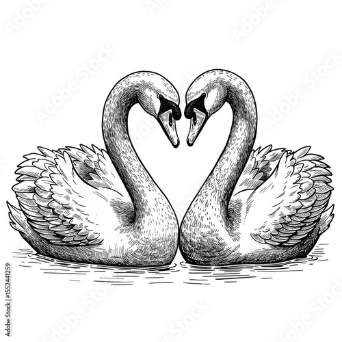 Illustration of Two Graceful Swans Forming Heart Shape on Transparent