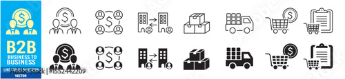 B2B icon set. Business to business. Editable stroke line icons collection. Vector illustration.
