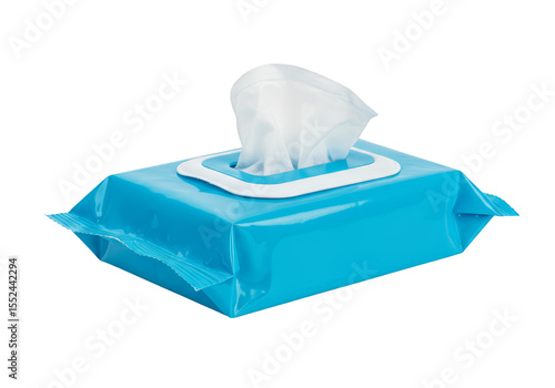 Isolated Blue Package Of Baby Wet Wipes Tissue For Hygiene Cleaning