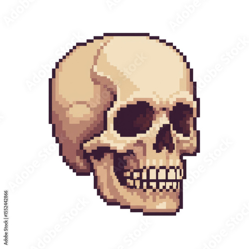 Illustration Pixel Art of Beige Skull with Transparent Background