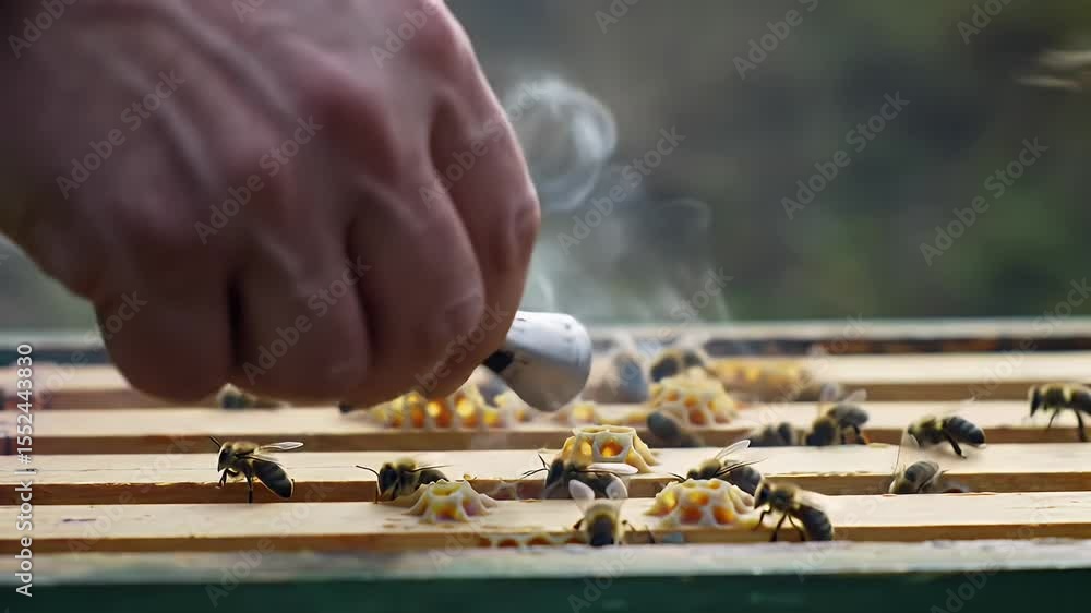 Beekeeping process detailed close up view of bees in a wooden beehive honey production natural environment apiary management agriculture beehive frames Beekeeping process detailed close up view of bees in a wooden beehive honey production natural environment apiary management agriculture beehive frames