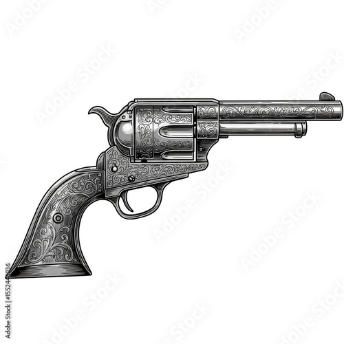 Isolated Illustration of Silver Metallic Revolver on Transparent Background