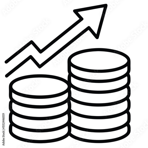 Clean black and white line art icon of stacked coins