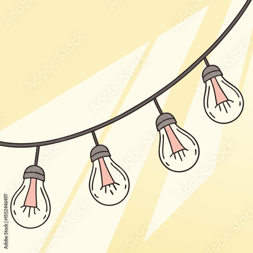 Simple cartoon string lights against a soft yellow background with geometric accents