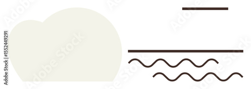 Cloud shape paired with wavy, straight, and dash lines communicates calm, simplicity, balance, and nature. Ideal for mindfulness, creativity, minimalism harmony weather wellness simple flat