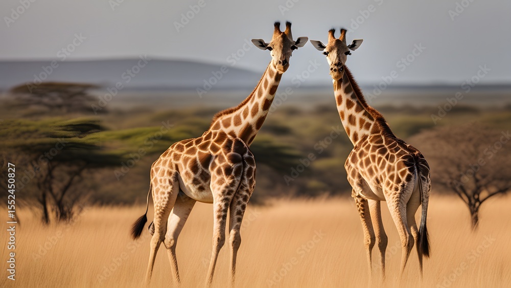 Obraz premium Giraffe standing tall in Kenyan national park landscape during bright daylight
