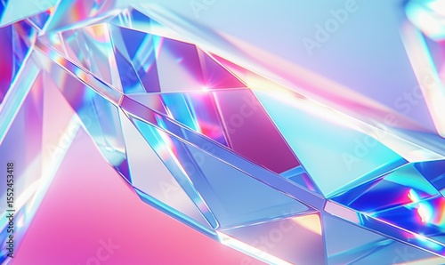 Abstract crystalline structure with refracted light and geometric shapes