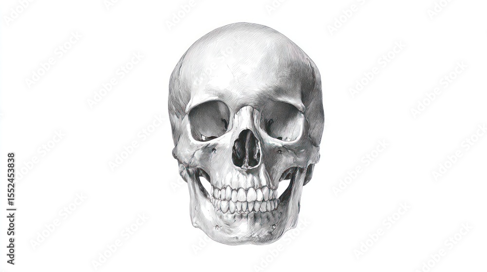 Fototapeta premium Detailed grayscale drawing of a human skull