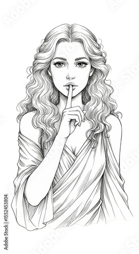 Isolated Silhouette Image of a Beautiful Woman with Shush Gesture