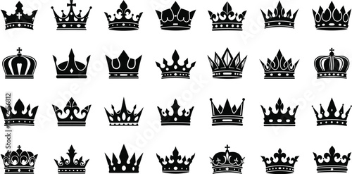 Black & White Crown Icons - Diverse Royal & Regal Collection