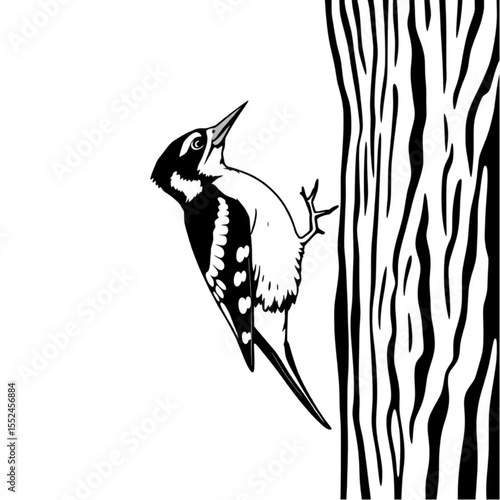 A woodpecker drumming loudly on an old oak trunk