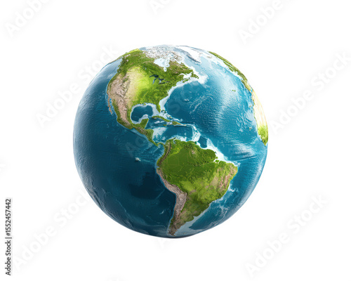 Fototapeta Naklejka Na Ścianę i Meble -  Earth globe planet world map blue green ocean continent isolated on transparency background realistic detailed environmental peaceful