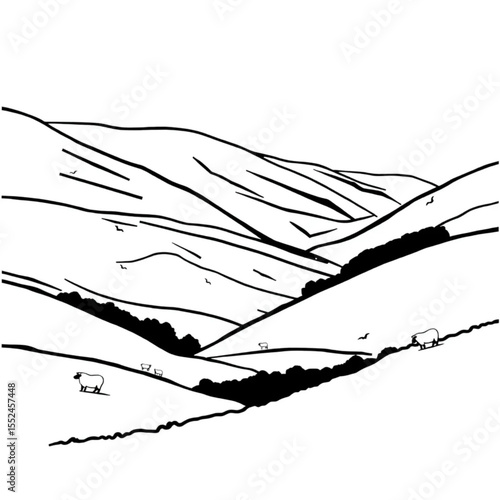 A Welsh valley with sheep-dotted hillsides