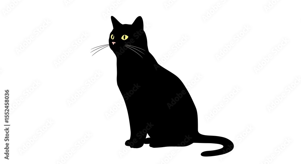 Obraz premium Elegant black cat silhouette sitting illustration vector design
