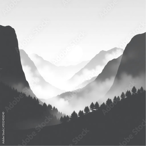 A valley shrouded in early morning fog