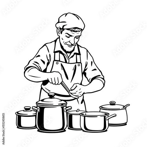 A tinker mending pots and pans for housewives