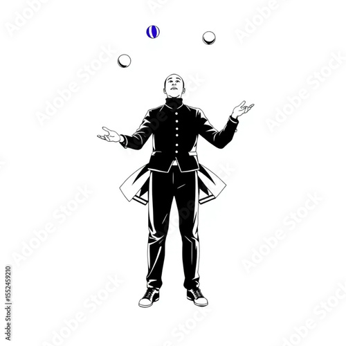 A street performer juggling coloured balls