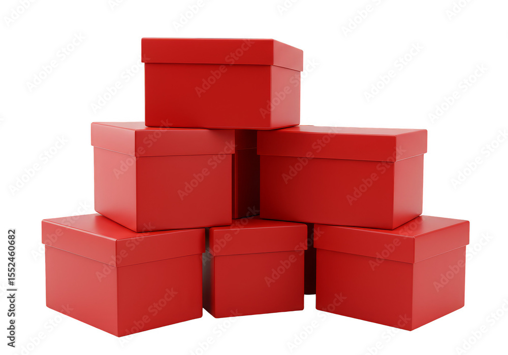 Obraz premium Isolated Red Gift Box Stack Packaging with Lids On Transparent Background