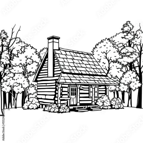 A rustic cabin surrounded by autumn maples