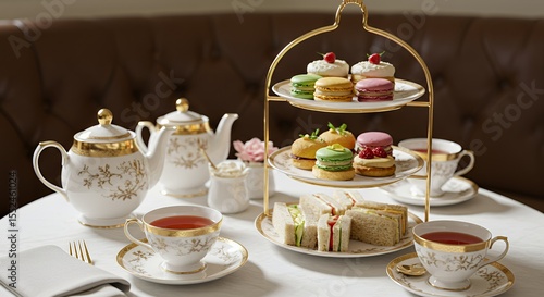 Indulge in an elegant afternoon tea party with delicate pastries and fine china.