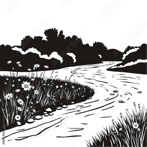 A river bend where wildflowers dance in the breeze