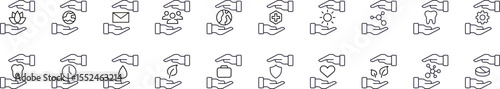 Simple Linear Illustration of Gift, Charity, Present. Contains Icons of Globe, Mail, Heart, Nature between Hands for Graphics, Concept, Apps